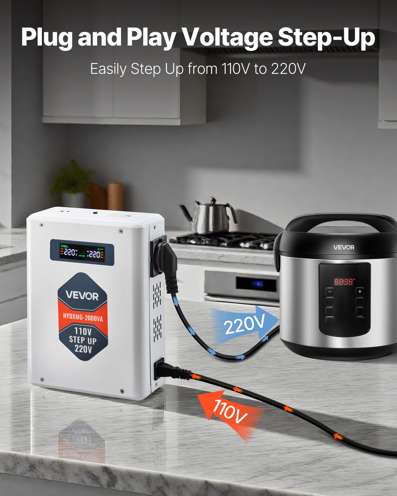 VEVOR Step Up Voltage Converter 2000VA Power Converter Transformer 110V to 220V