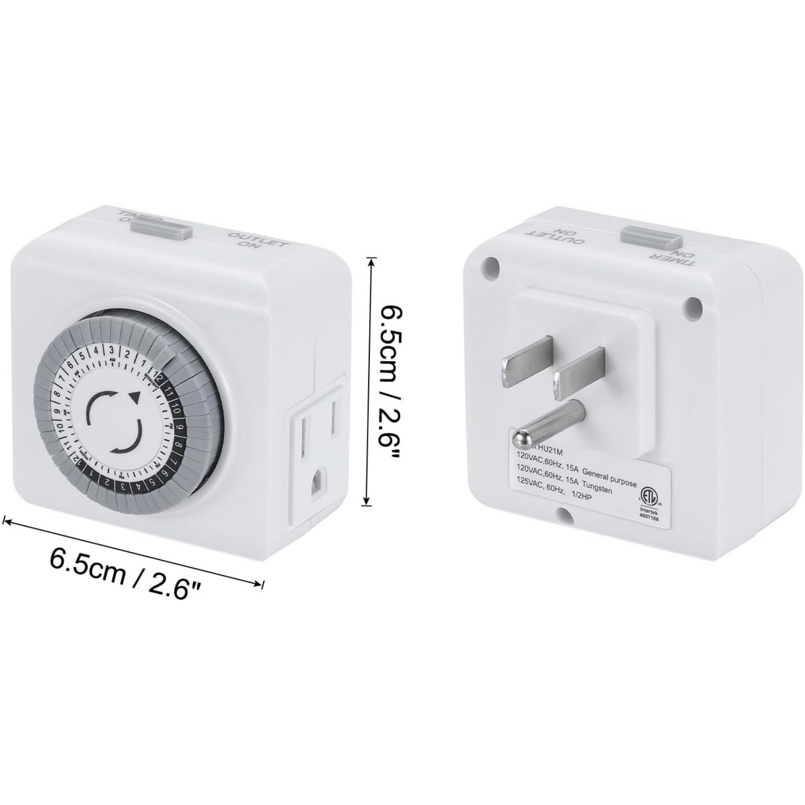 2 Pack 110-125V 3-Pin Mechanical Timer For Home Appliance 24-Hour Outlet Device