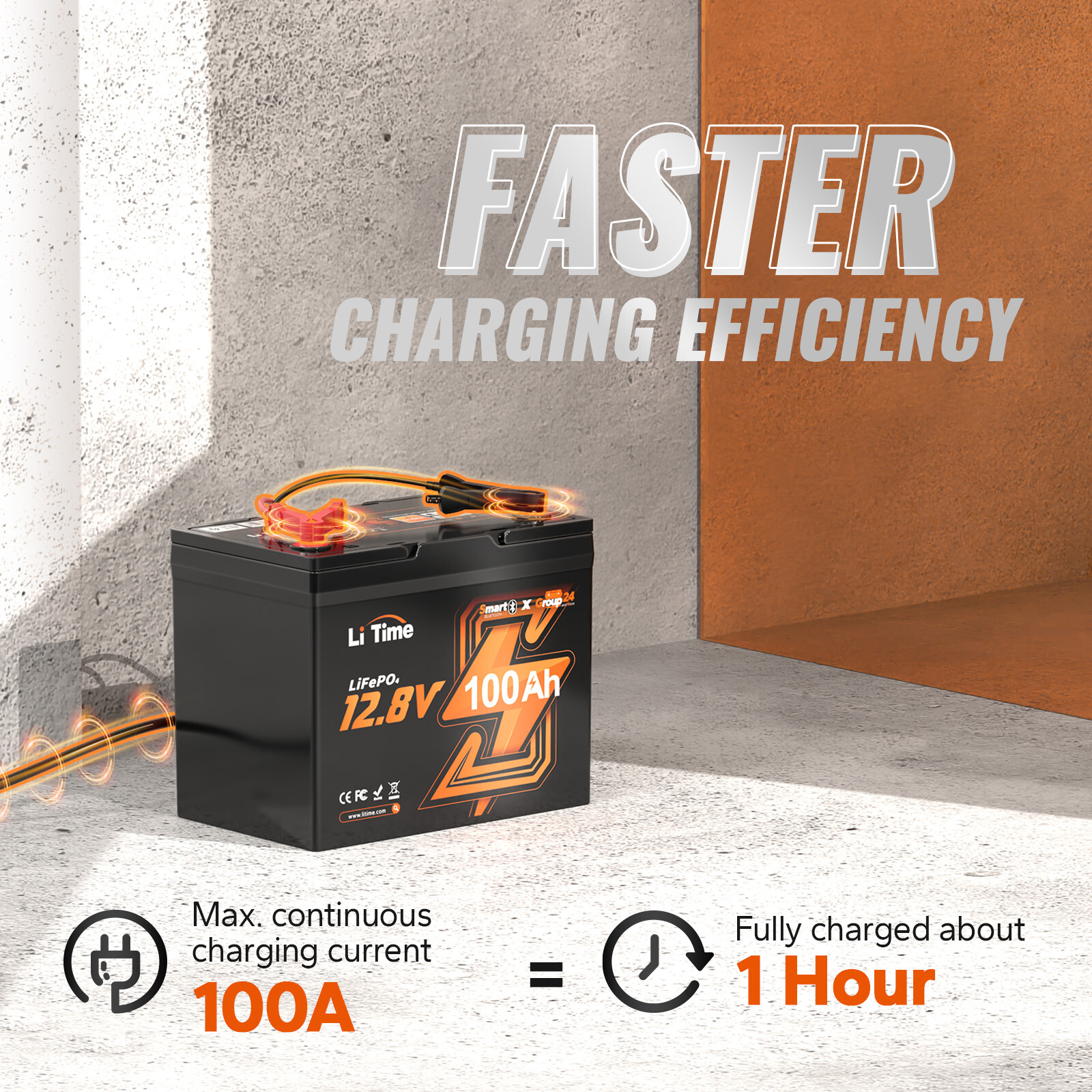 Litime 12V 100Ah Smart Group 24 LiFePO4 Lithium Battery For RV Solar-Refurbished