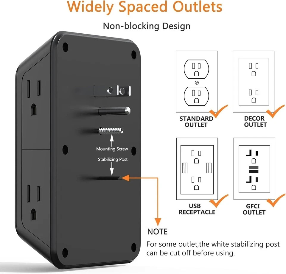 USB Wall Charger Power Strip Surge Protector with 4 USB Ports (2 USB C) Plug Ext