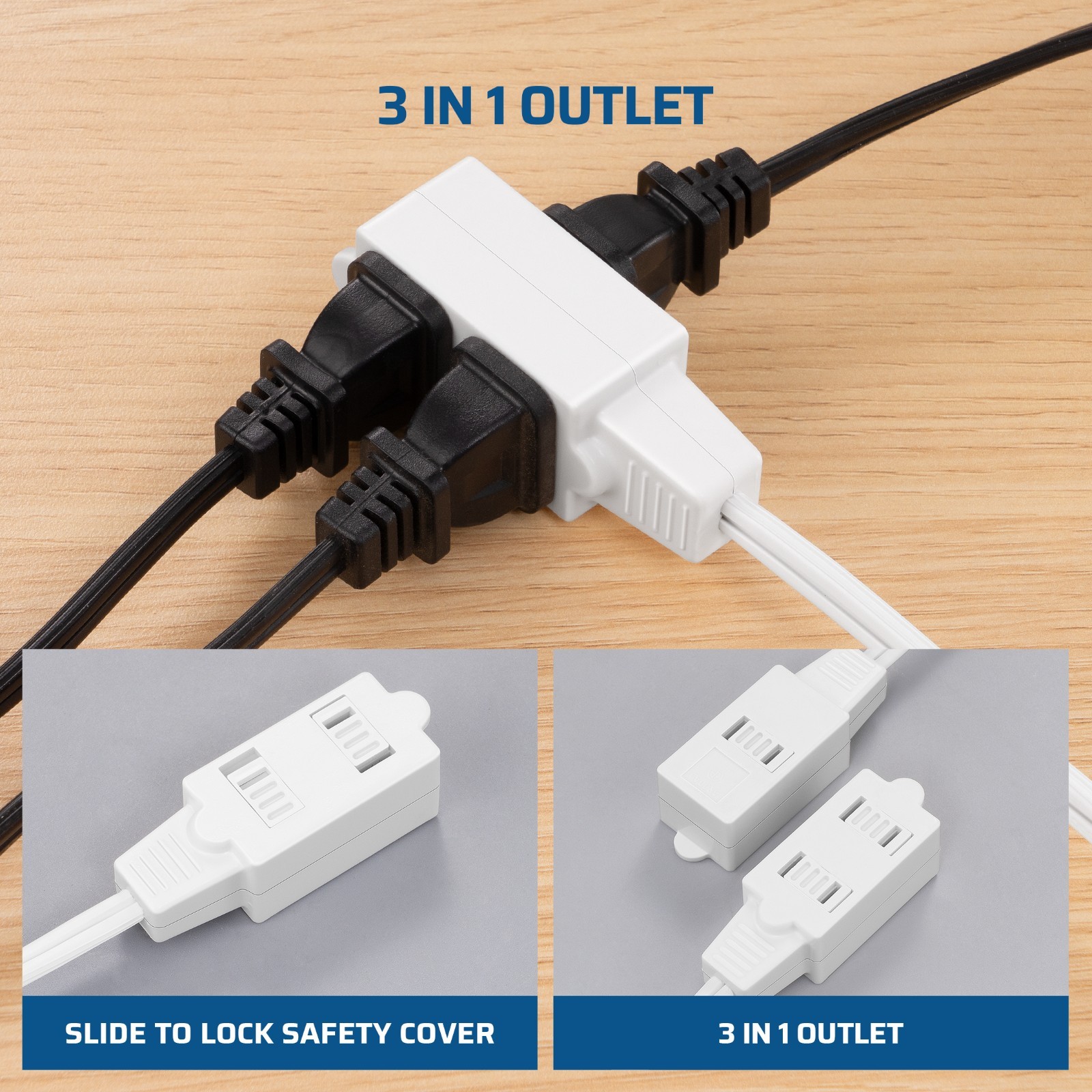 DEWENWILS 4 Pack 3FT Extension Cords for Indoor 2 Prong 3 Outlets with Safety