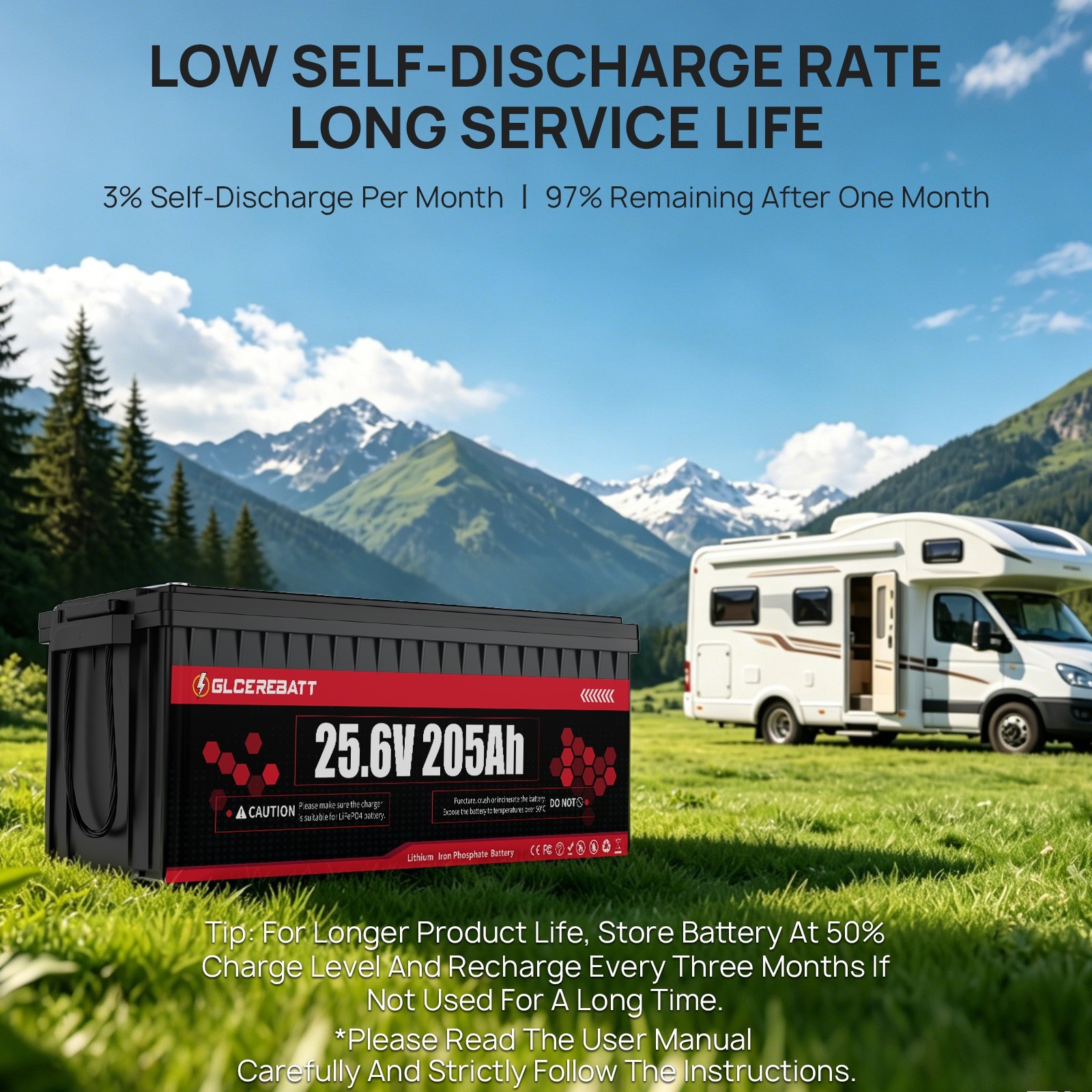 25.6V 205Ah LiFePO4 Battery 5.2kWh 200A BMS Bluetooth | RV Solar Marine Off-Grid