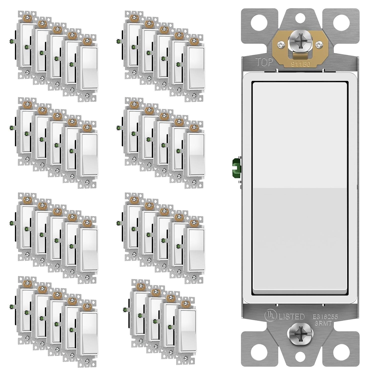 40 Pack of Matte White Paddle Rocker Light Switches – Residential/Commercial Use