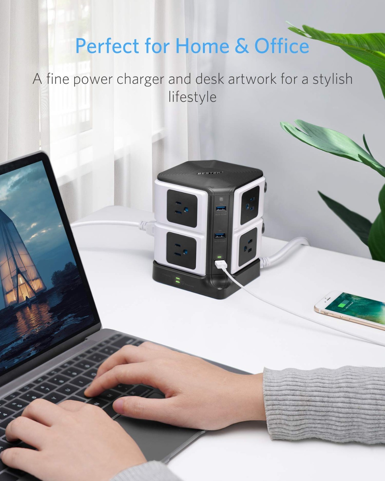 Surge Protector Power Strip with 8 Outlets & 6 USB Ports, 12ft Cord, 1500 Joules