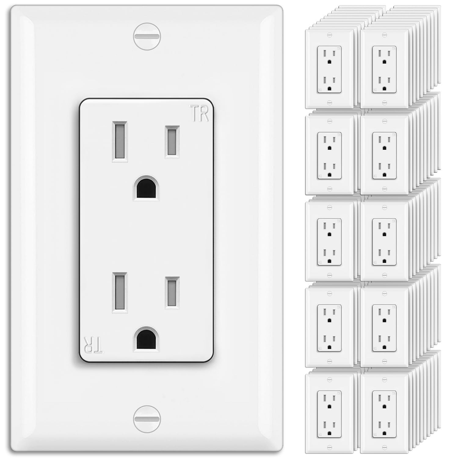 50 Pack 20 Amp Outlet, Tamper-Resistant (TR) Standard Electrical Wall Outlet, UL