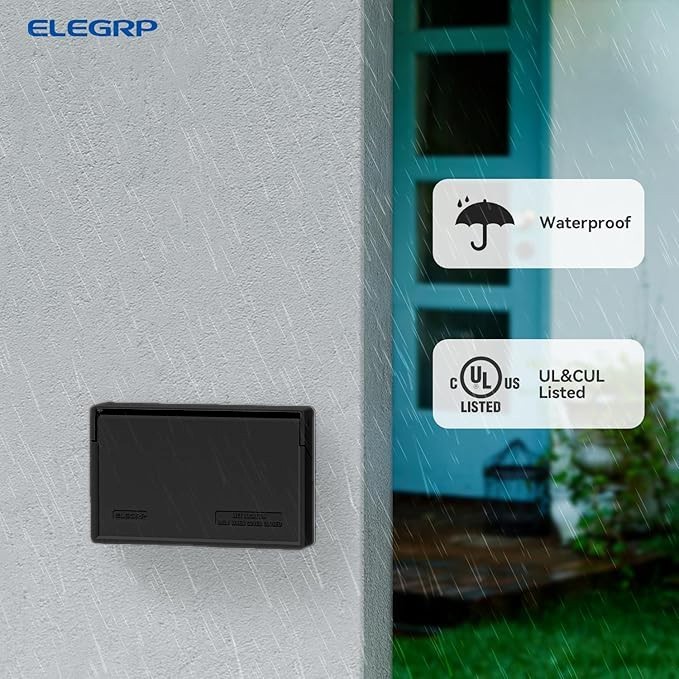 ELEGRP 3141H Black Horizontal Weatherproof Outdoor Outlet Cover Self Closing RV
