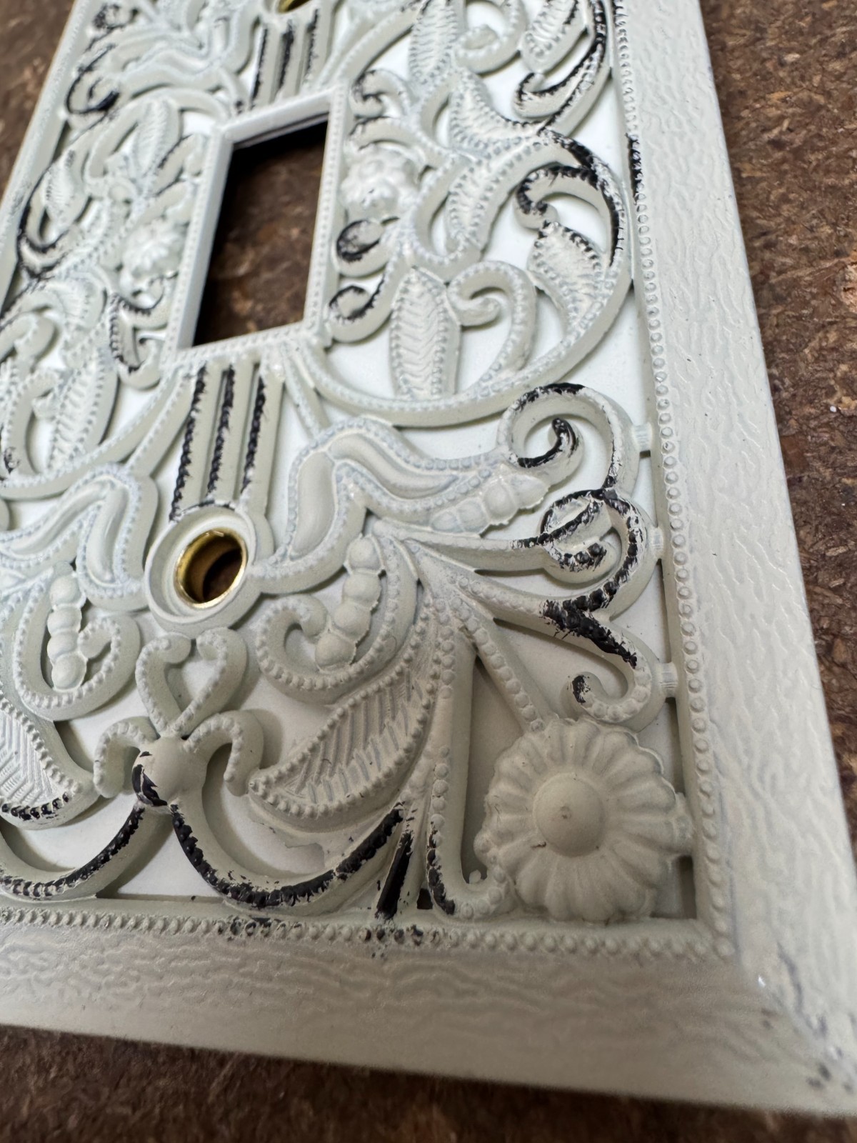 Filigree Wall Cover Switch Plate Single One Toggle Light Vintage Distress White
