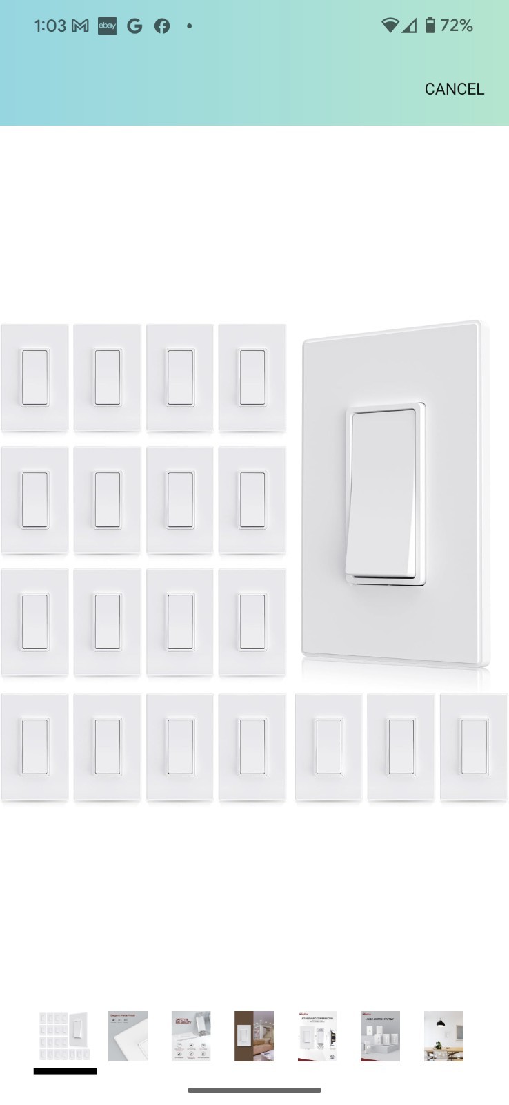 AIDA Matte White Single Pole Decors Light Switch 15Amp. 20 Pack