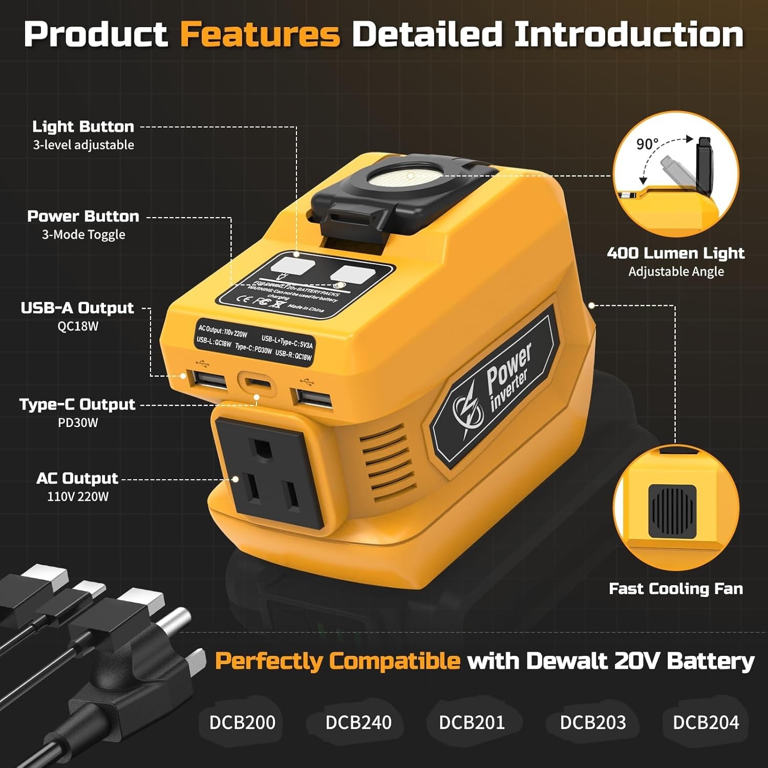 220W Power Inverter Compatible 20V Battery Portable Power Station Generator