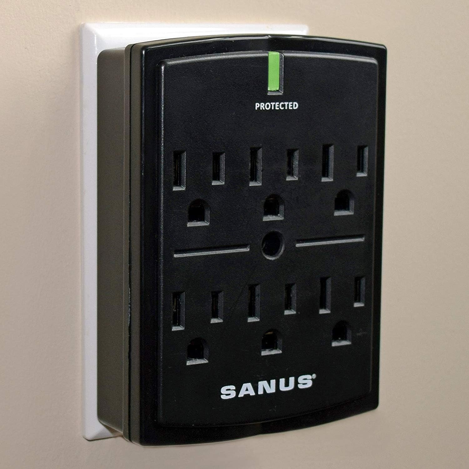 SANUS On-Wall Low Profile 1080J Fireproof Surge Protector with 6 AC Black