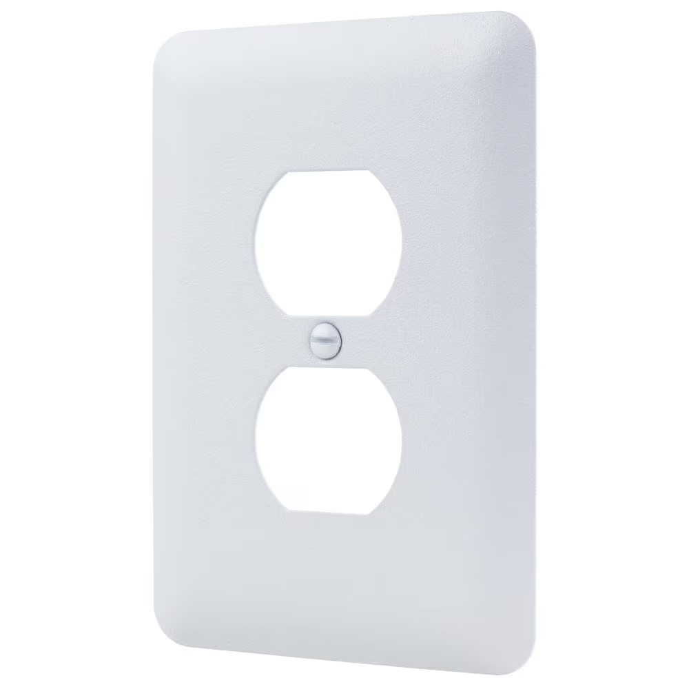 1-Gang Duplex Midway/Maxi Sized Metal Wall Plate White Textured/Paintable Finish