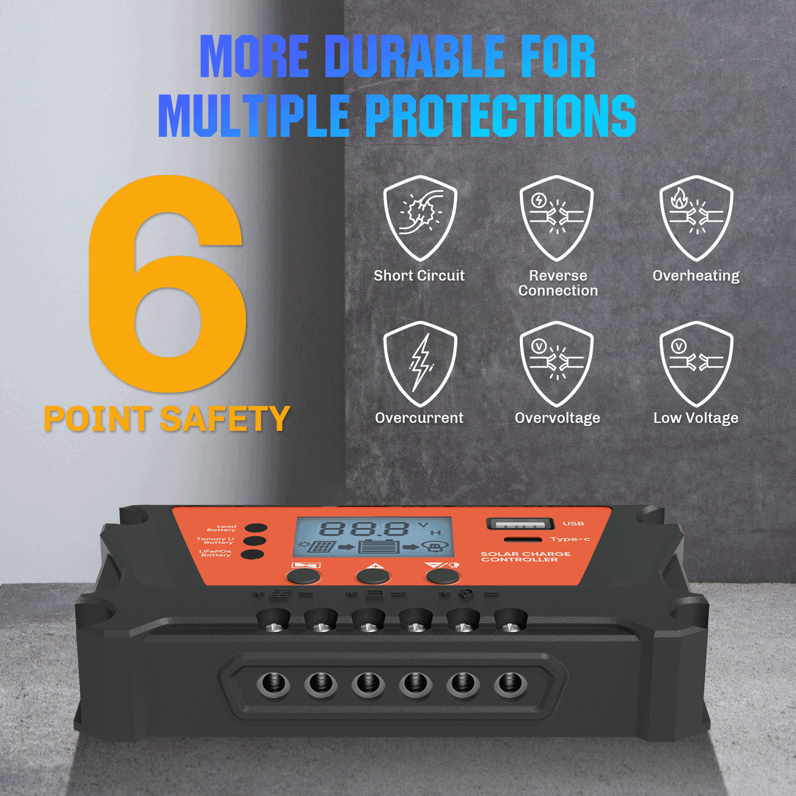30 Solar Panel Battery Charge Controller 12V/24V USB Type-C Auto Regulator LCD