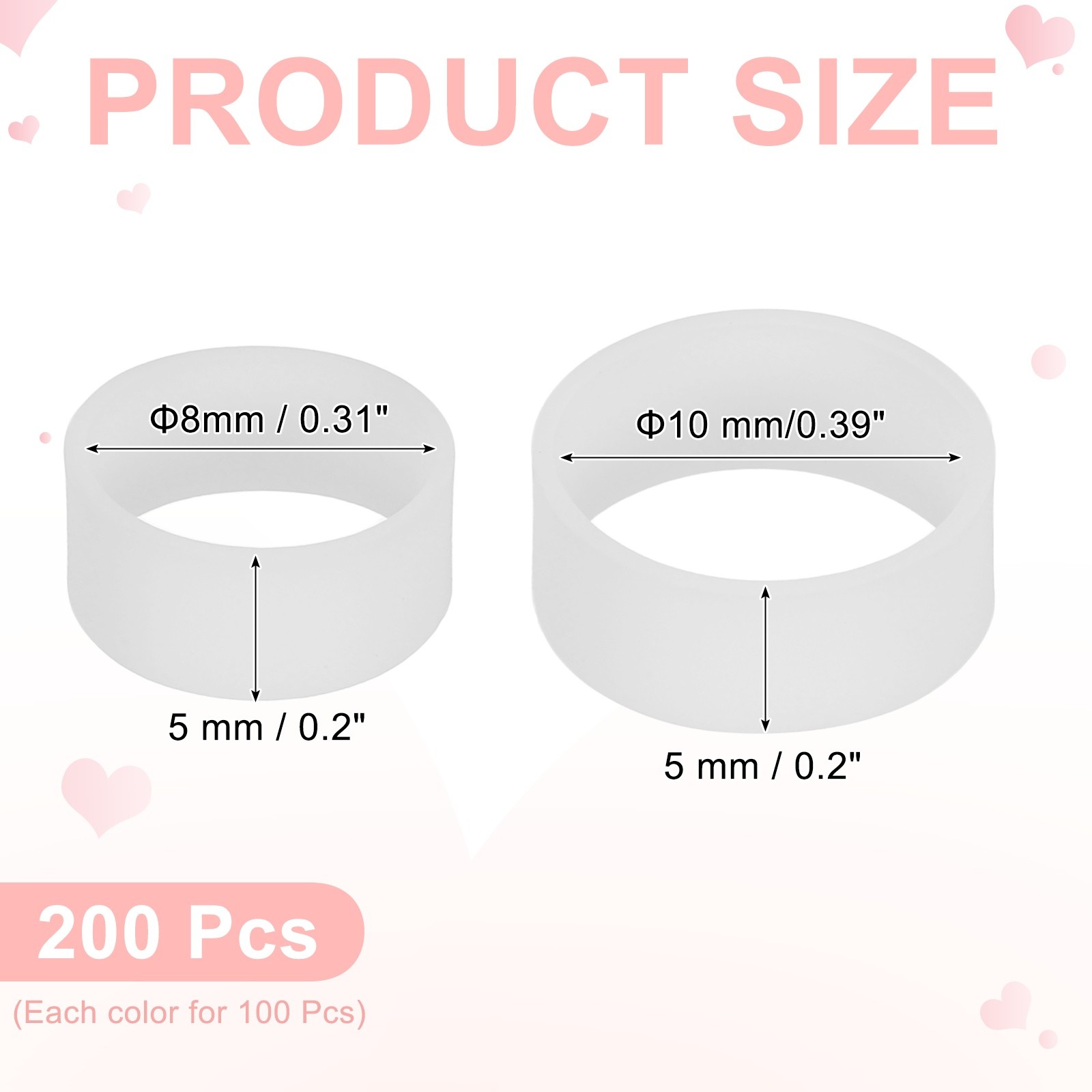 200 Pcs Silicone Rubber Bands, 8/10 mm Small Rubber Bands, White