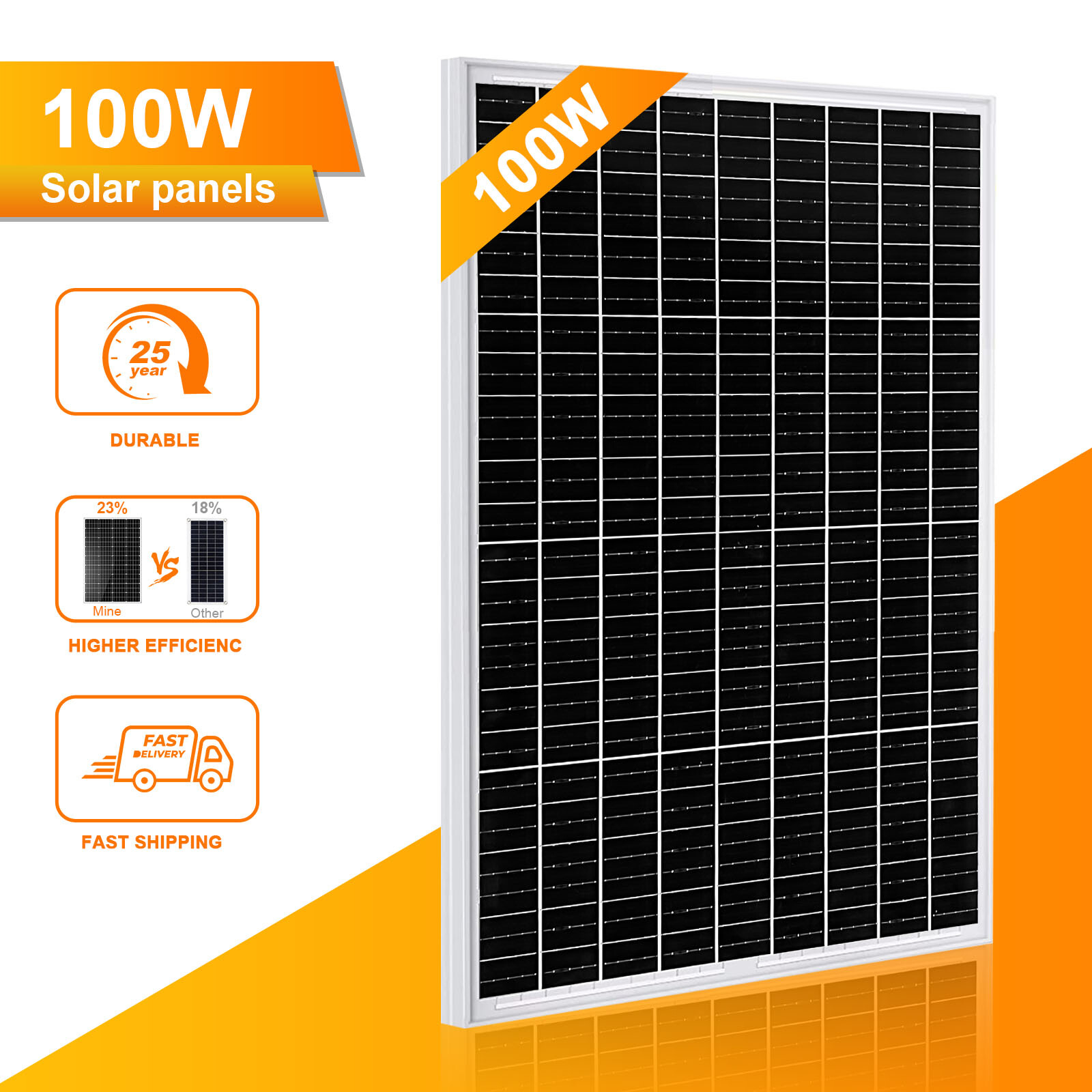100W 12V Solar Panel High Efficiency Monocrystalline PV Module for Home Camping