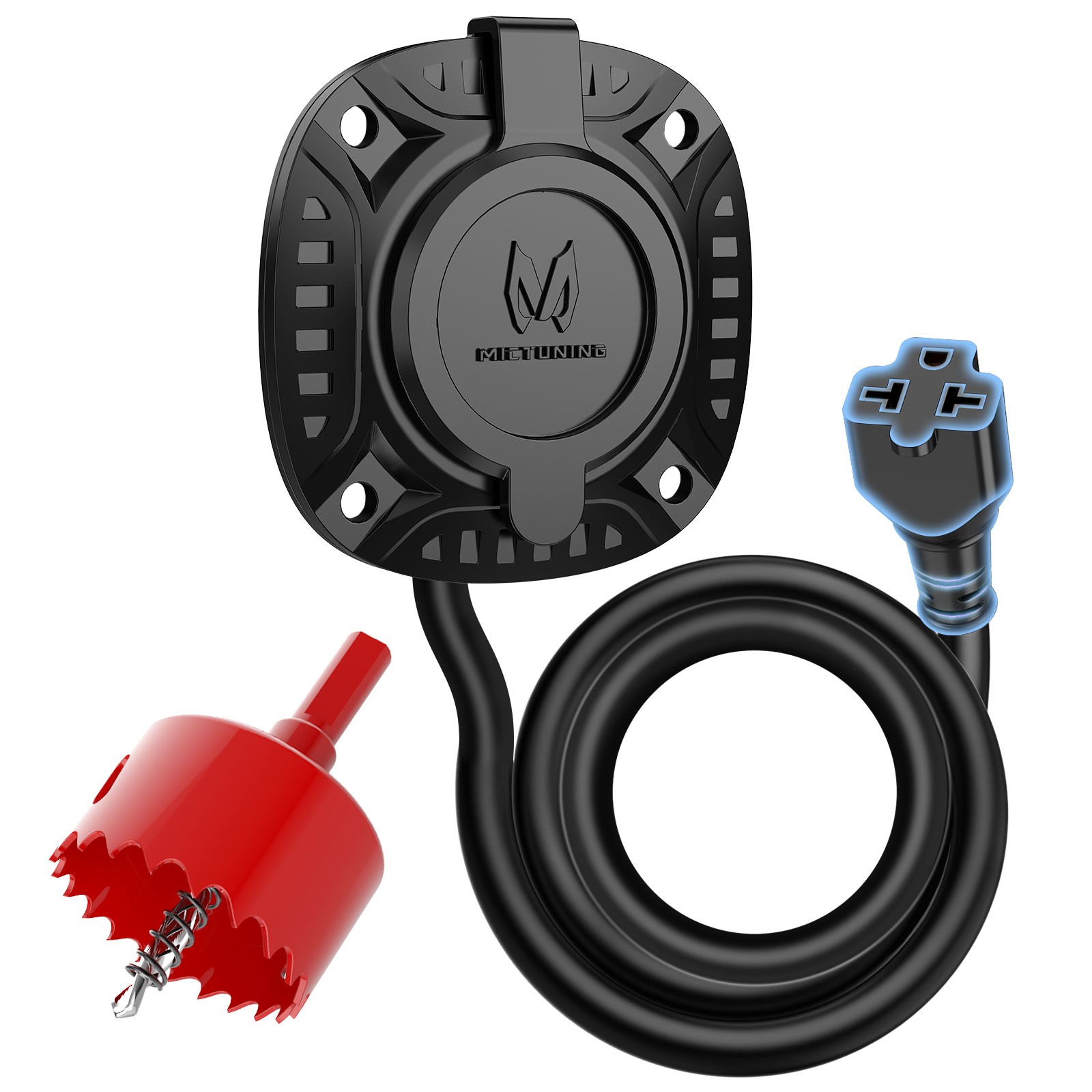 5-in-1 AC Port Plug 20A RV Shore Power Inlet Plug T-Blade Adapter with Hole Saw