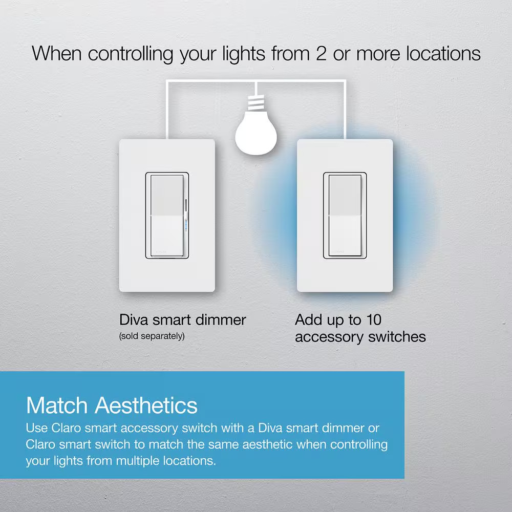 Diva Smart Dimmer Switch for Caseta, 150W LED, W/Claro Accessory Switch (3-Way K