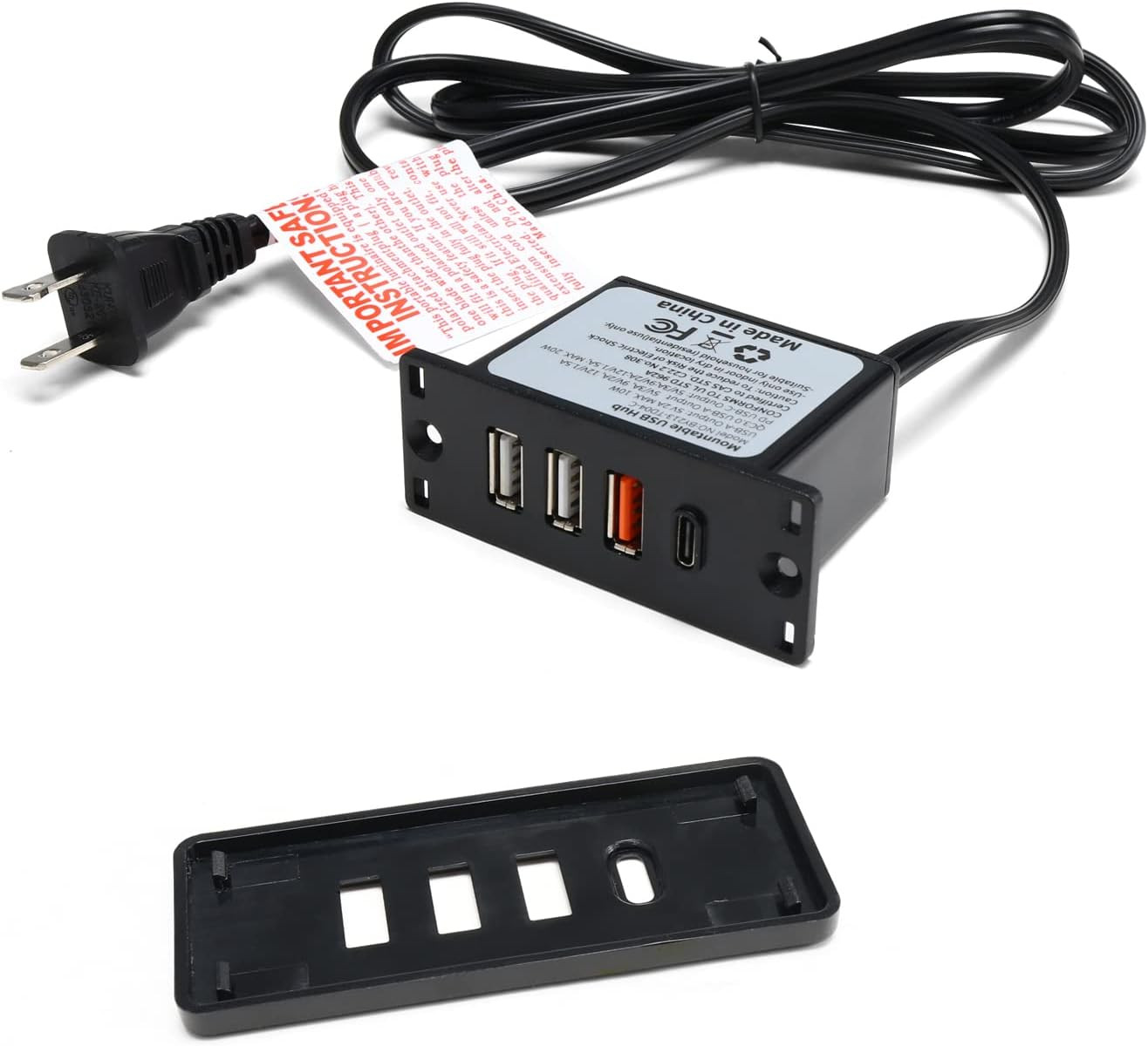 Powered USB C Hub Socket Recessed USB C Power Strip Outlet with Fast Charge 4