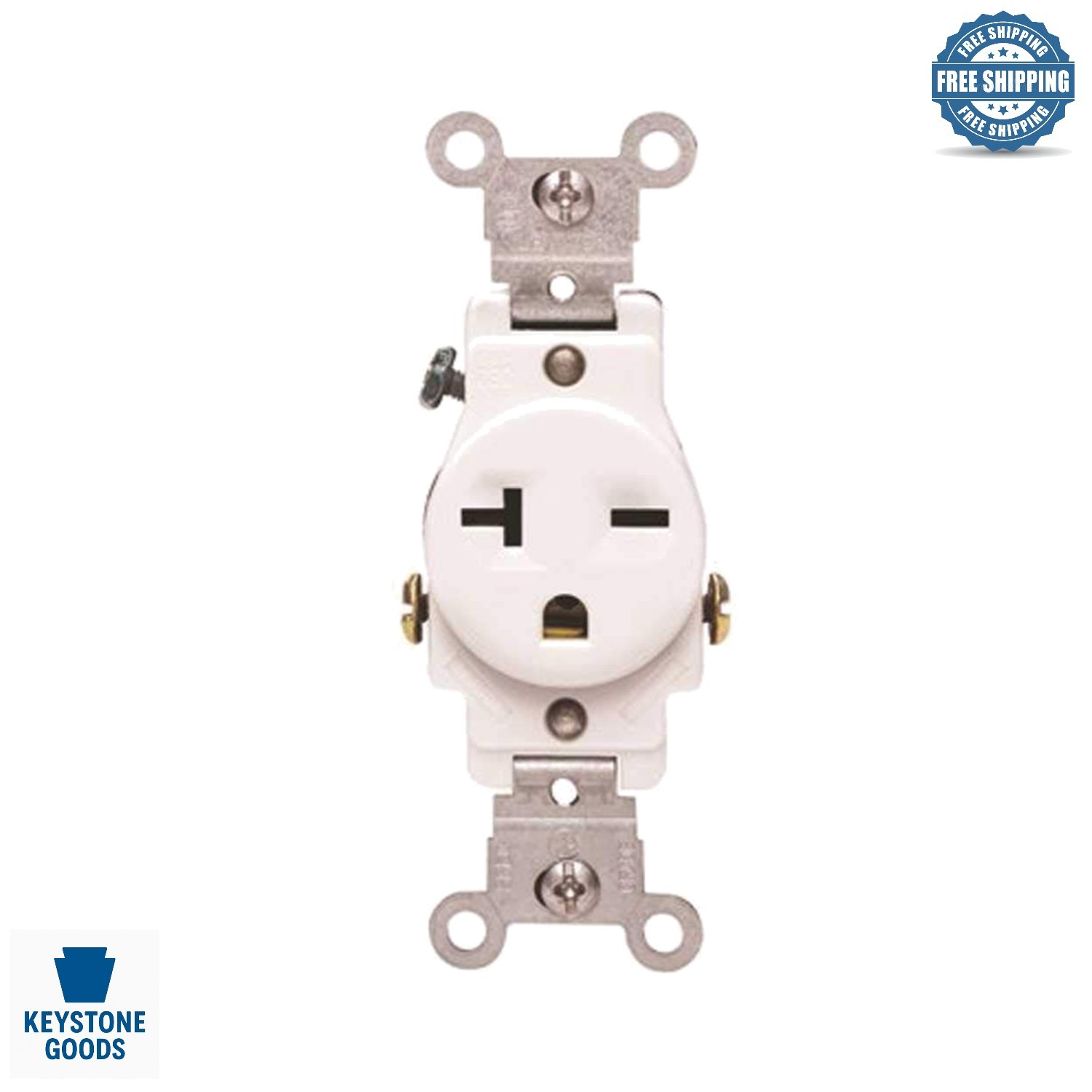 20A 250V Commercial Grade Narrow Body Electrical Receptacle, Grounding, White