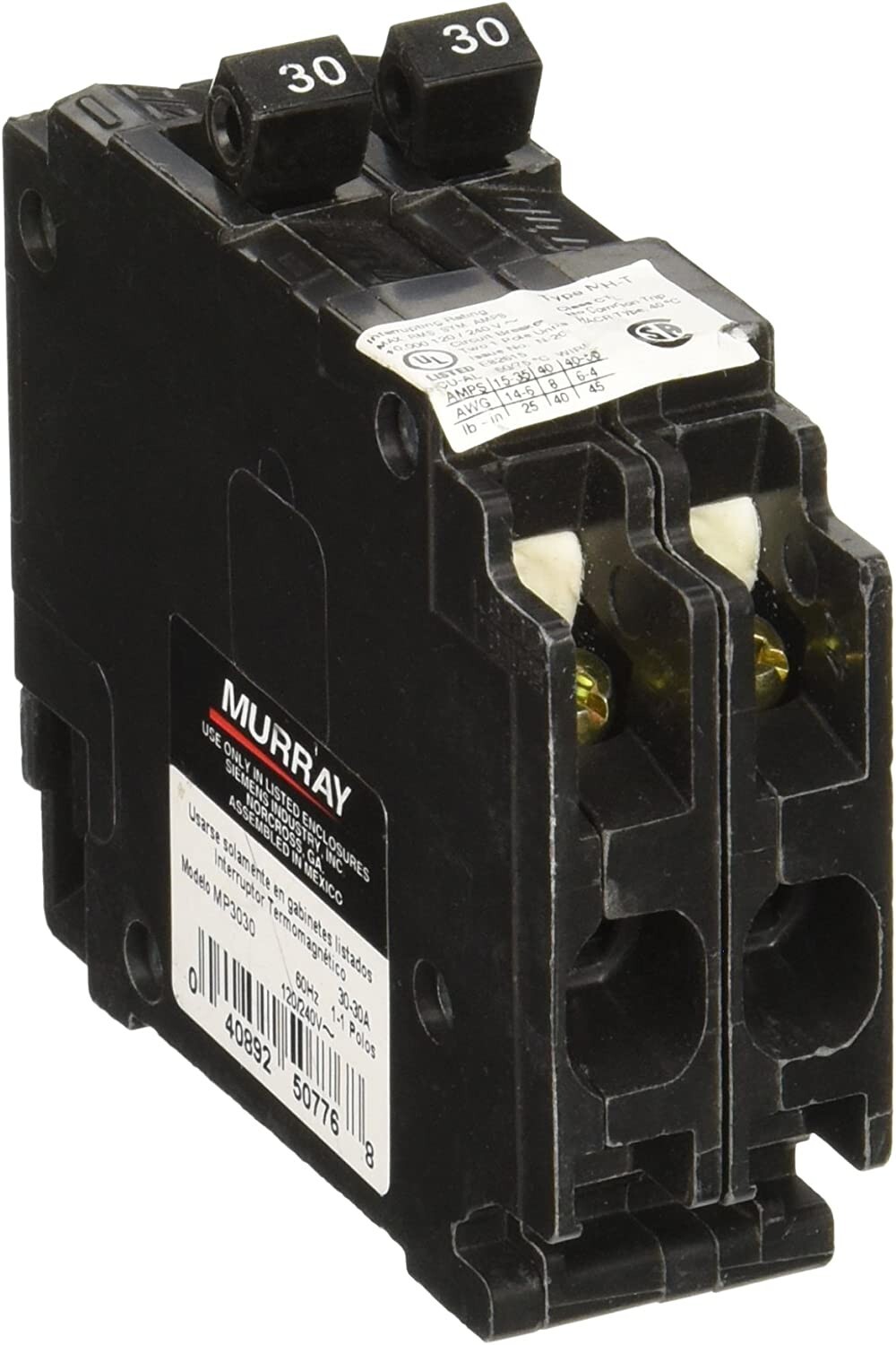 MURRAY MP3030 Duplex Type Mh-T Circuit Breaker, 120 Vac, 30 A, 2 P, 10 Ka