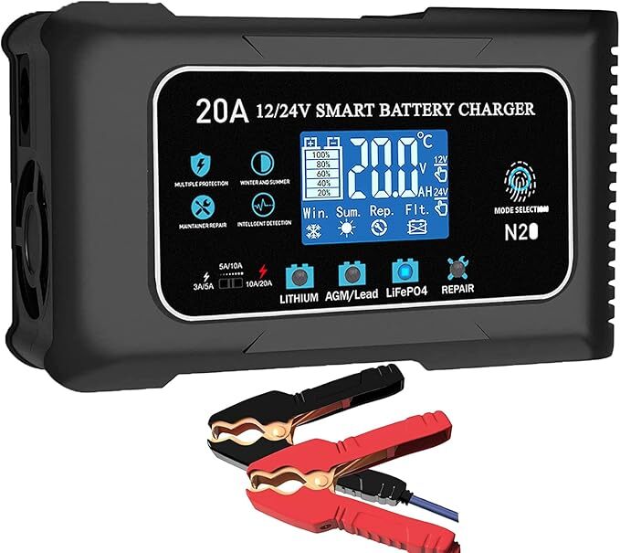 20-Amp Lifepo4 Lithium AGM Gel Smart Battery Charger, 12V/20A 24V/10A Trickle