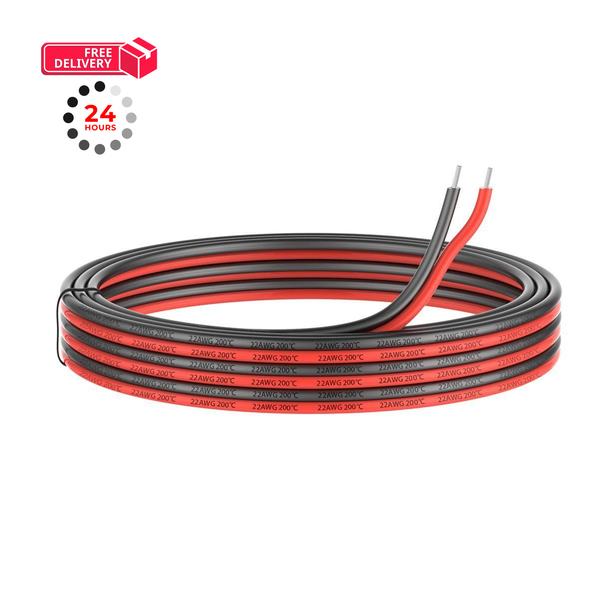 Haerkn 22awg Silicone Electrical Wire 2 Core Tinned Copper 10FT, Black, Red