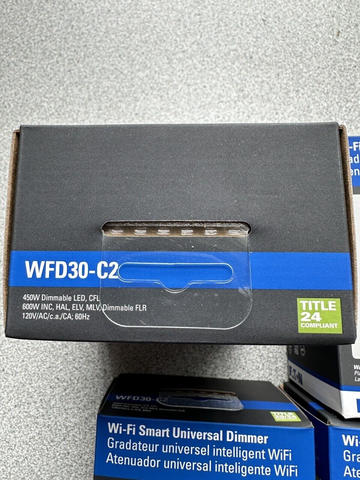 NEW Eaton WFD30-C2 Wi-Fi Smart Dimmer Switch with White/Light Almond/Ivory cover