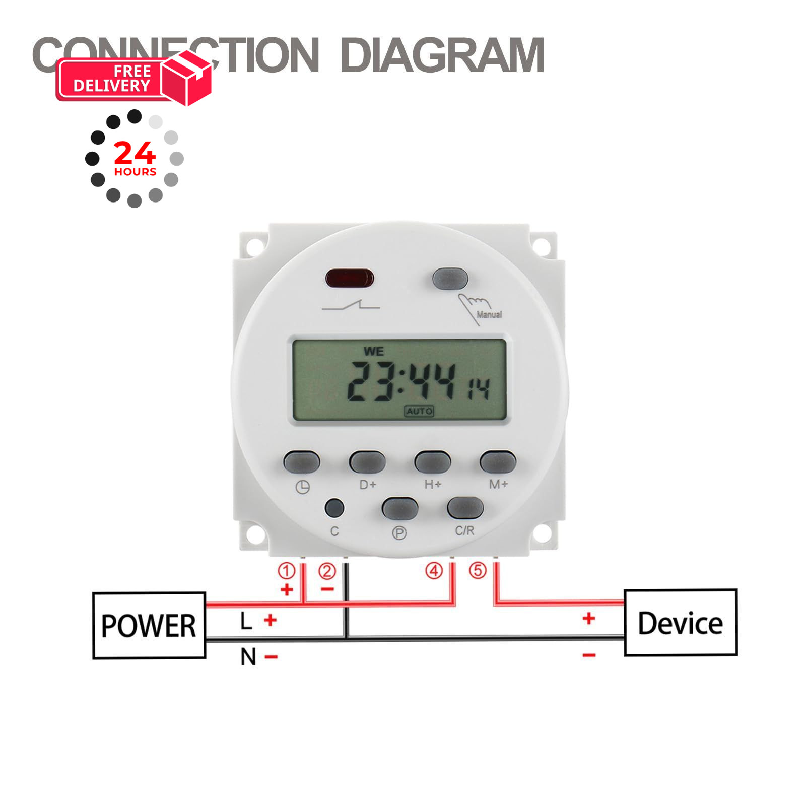 Baomain Time Switch Relay,Digital LCD Programmable Timer without Cover, White