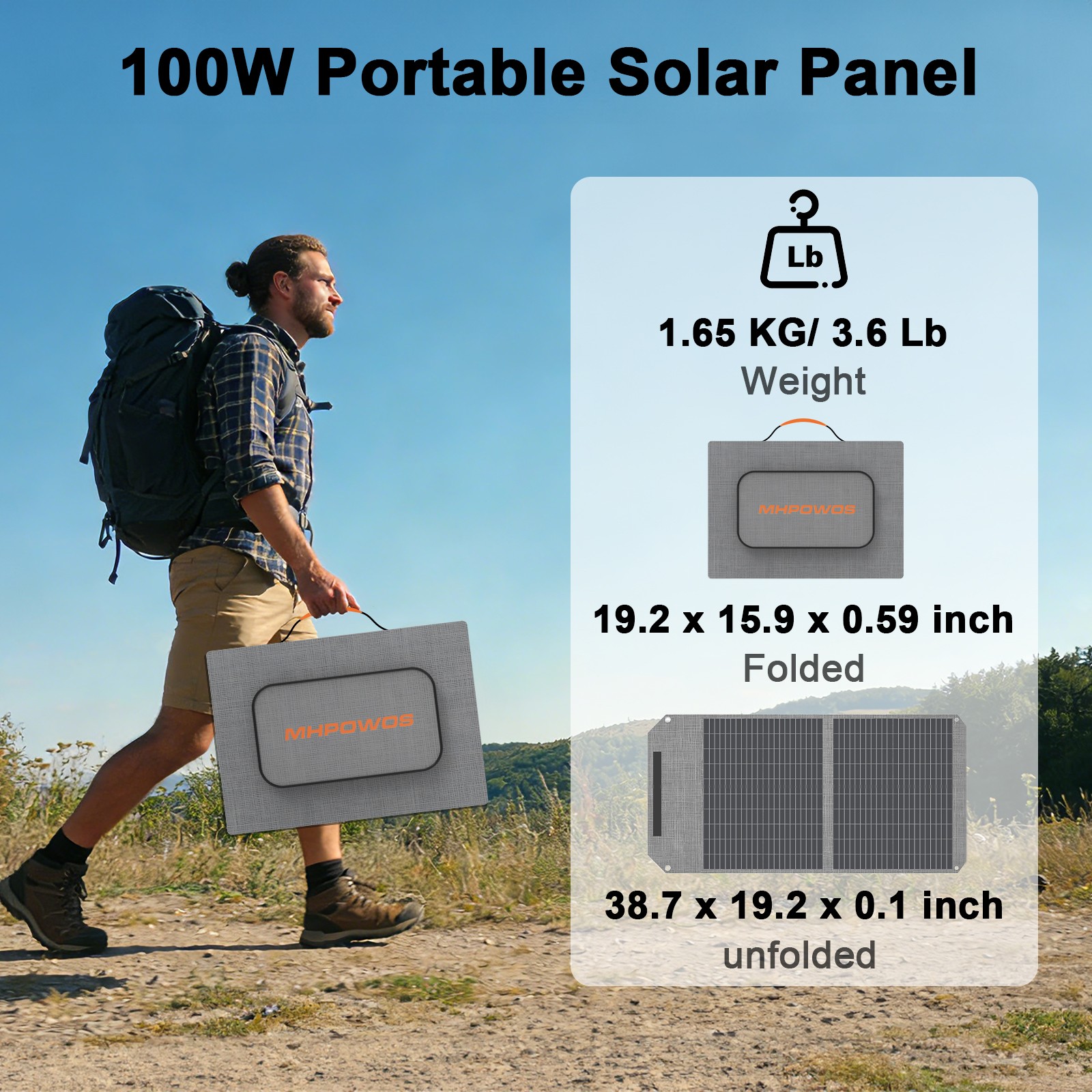 Mhpowos 100w solar panel Portable for Camper Camping outdoor Hiking solarcharger