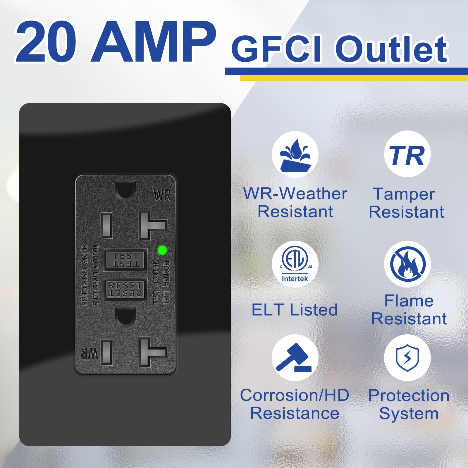 6PK 20A Black GFCI Outlet Easy Install WR TR & ETL Rated LED Status Light Home