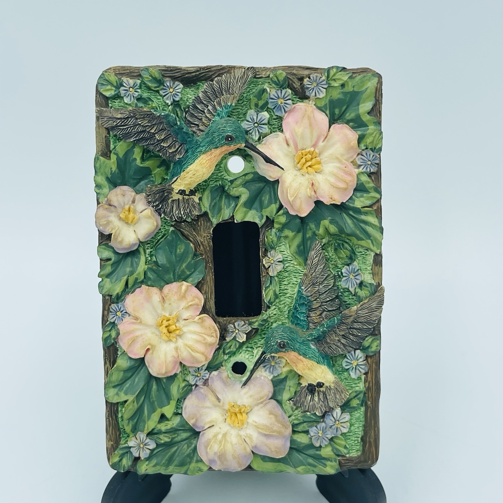Switch Cover Hummingbird & Floral Light Green Resin 3D Single Toggle