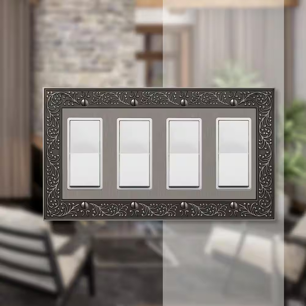 English Garden 4 Gang Rocker Metal Wall Plate – Antique Nickel