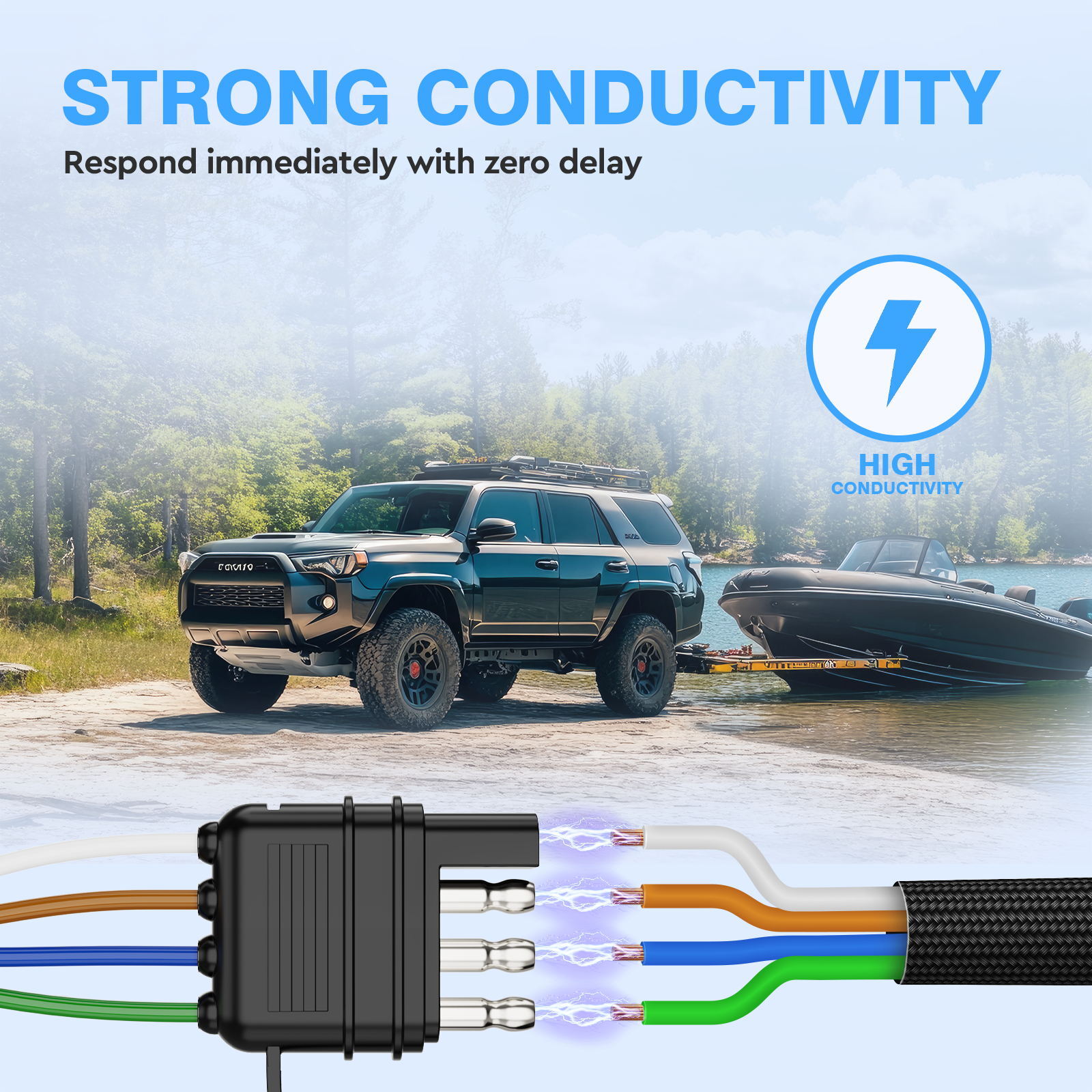 MICTUNING 4 Pin Flat Trailer Extension Cable 12inch 4 Way Connector Trailer-Side