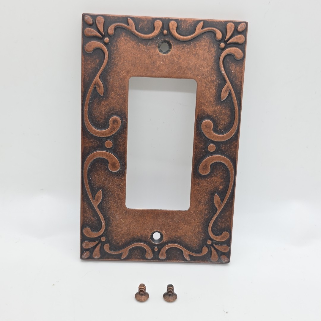 Copper Decora Wall Plate Scroll 1-Gang Switch Outlet GFCI + Screws