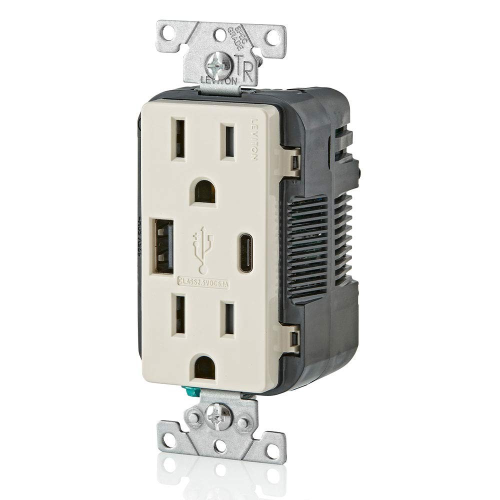 Leviton 15 Amp Decora Type A /C USB Charger Tamper-Resistant Outlet Light Almond