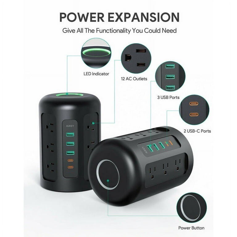 AUKEY PowerHub XL 12 Socket Power Hub AC USB USB-C Surge Protector PA-S24