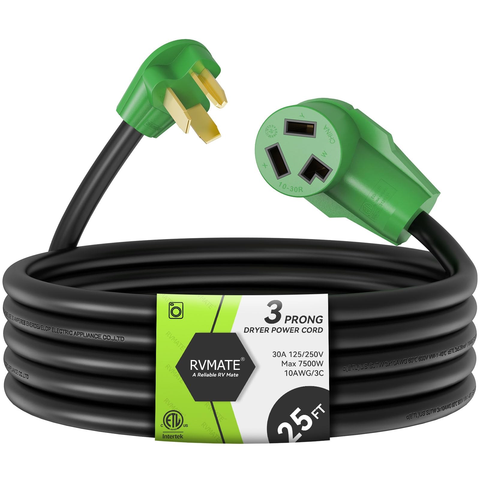 3 Prong Dryer Extension Cord 25 Feet, 30 Amp NEMA 10-30P to 10-30R 125V/250V …