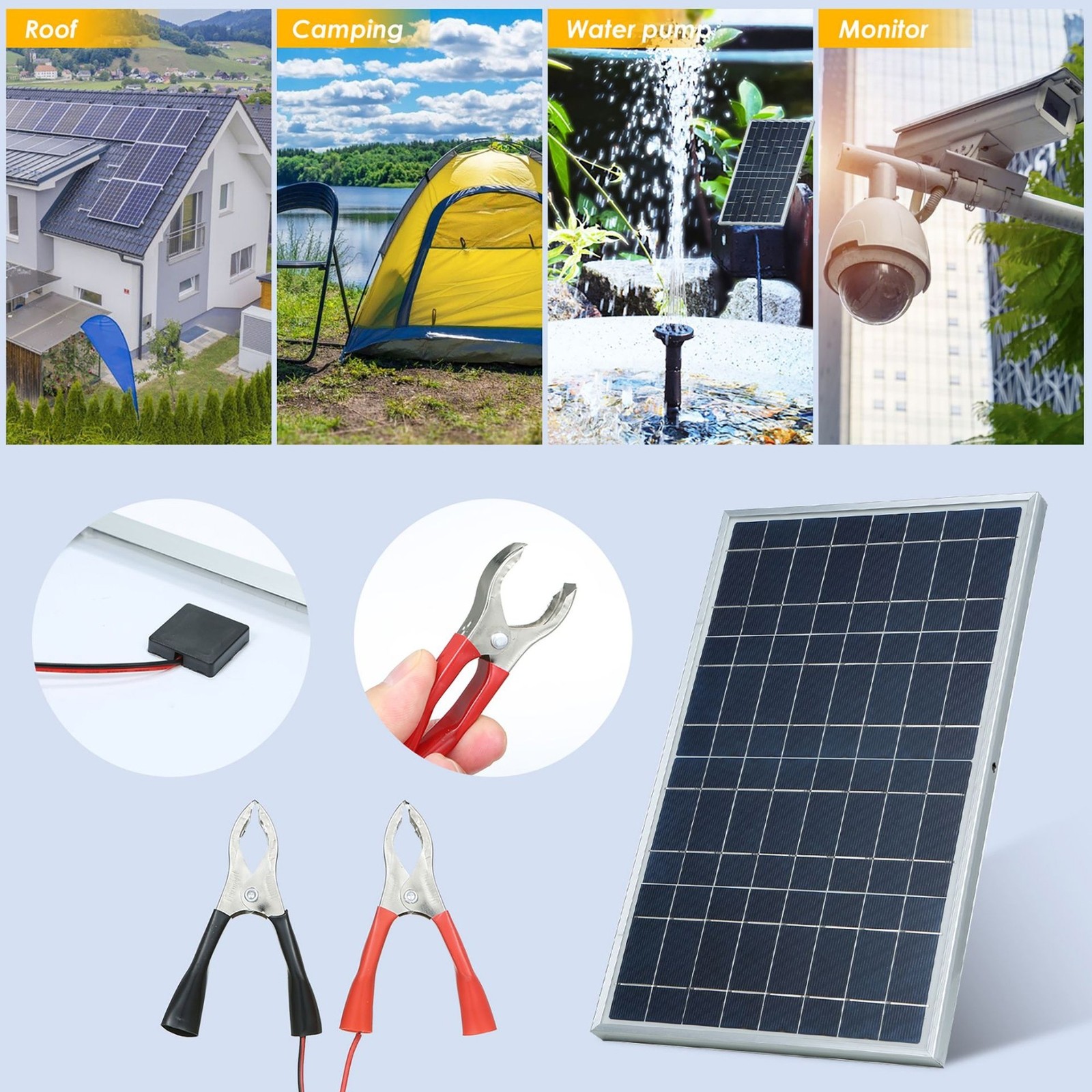 Trickle 30W Solar Panel 12V Charger Battery Charger Kit Maintainer Boat Car RV