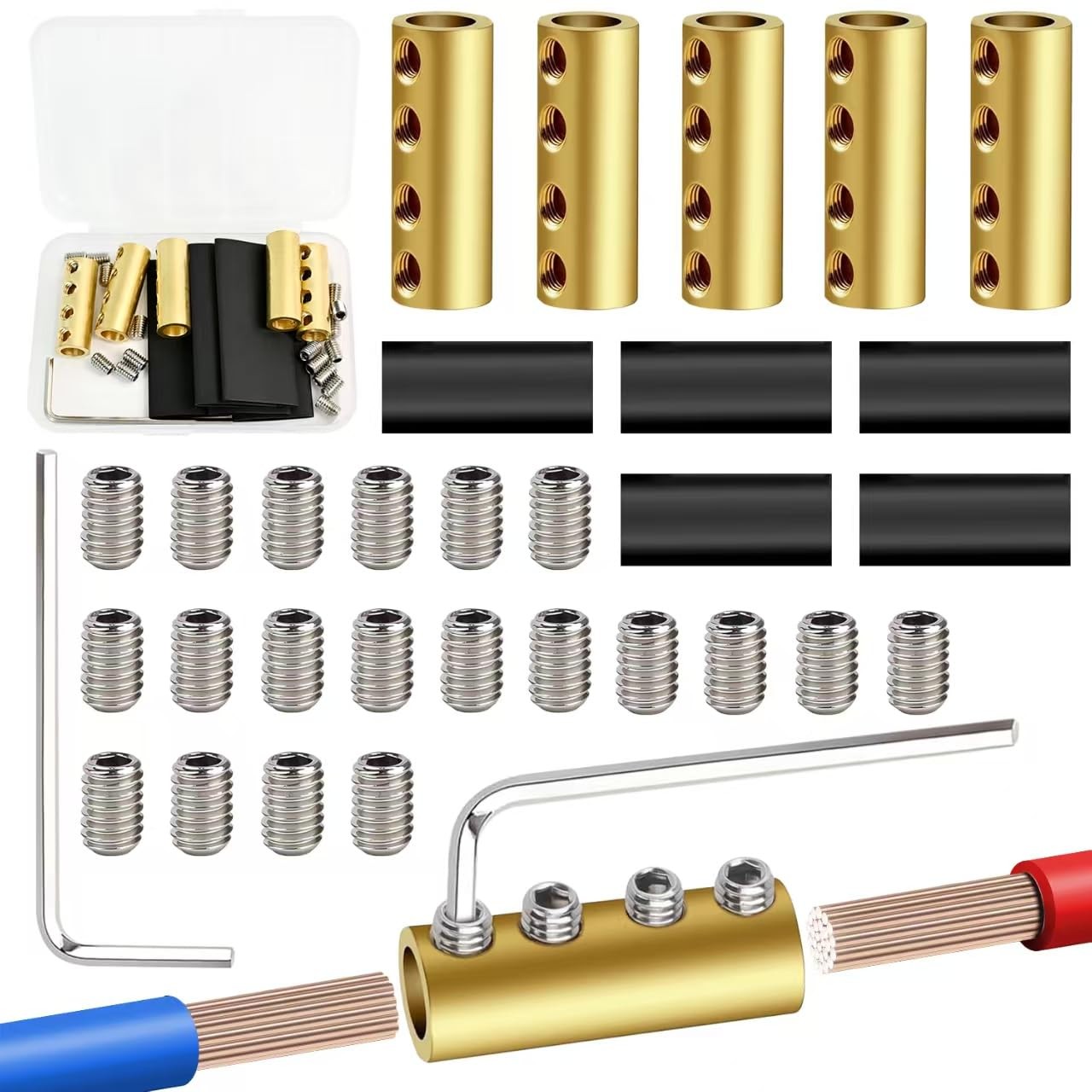 6 Gauge Wire Connectors – 6-10 Splice Kit 6AWG-80Amp4 holes, Brass