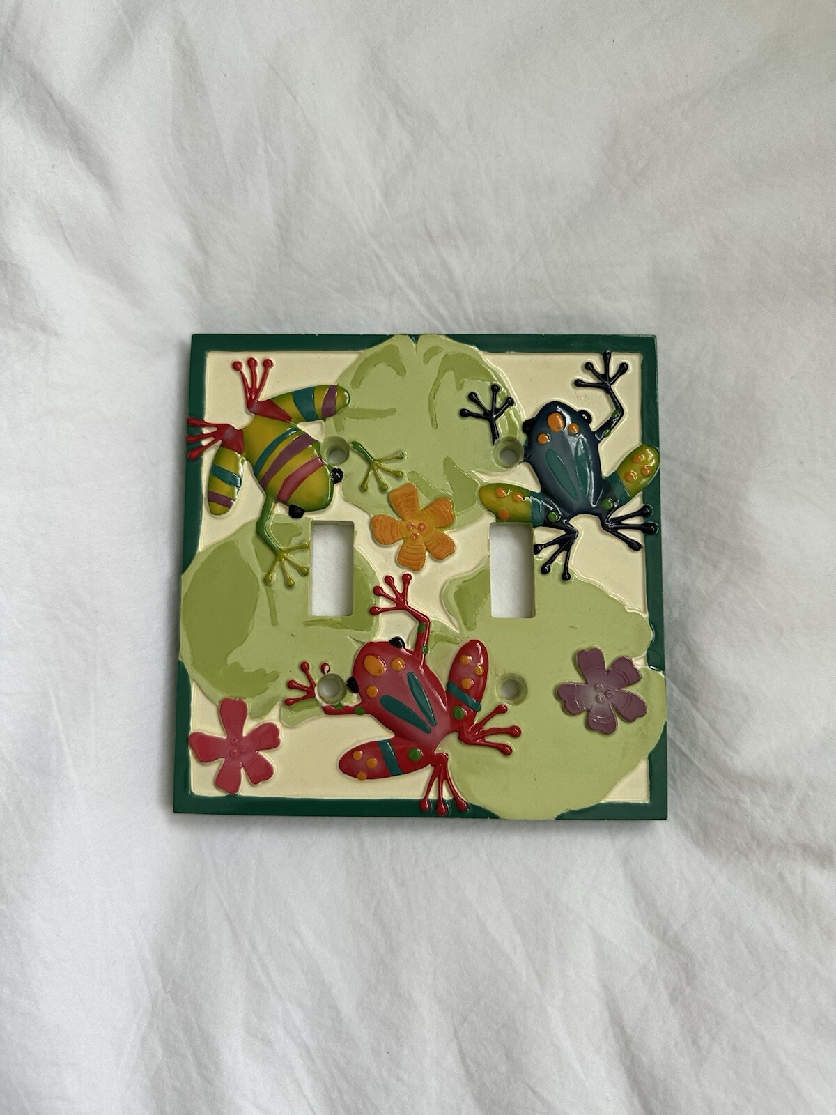 Vintage 90s Double Switchplate Frog Lily Pads Wall Outlet Cover Colorful