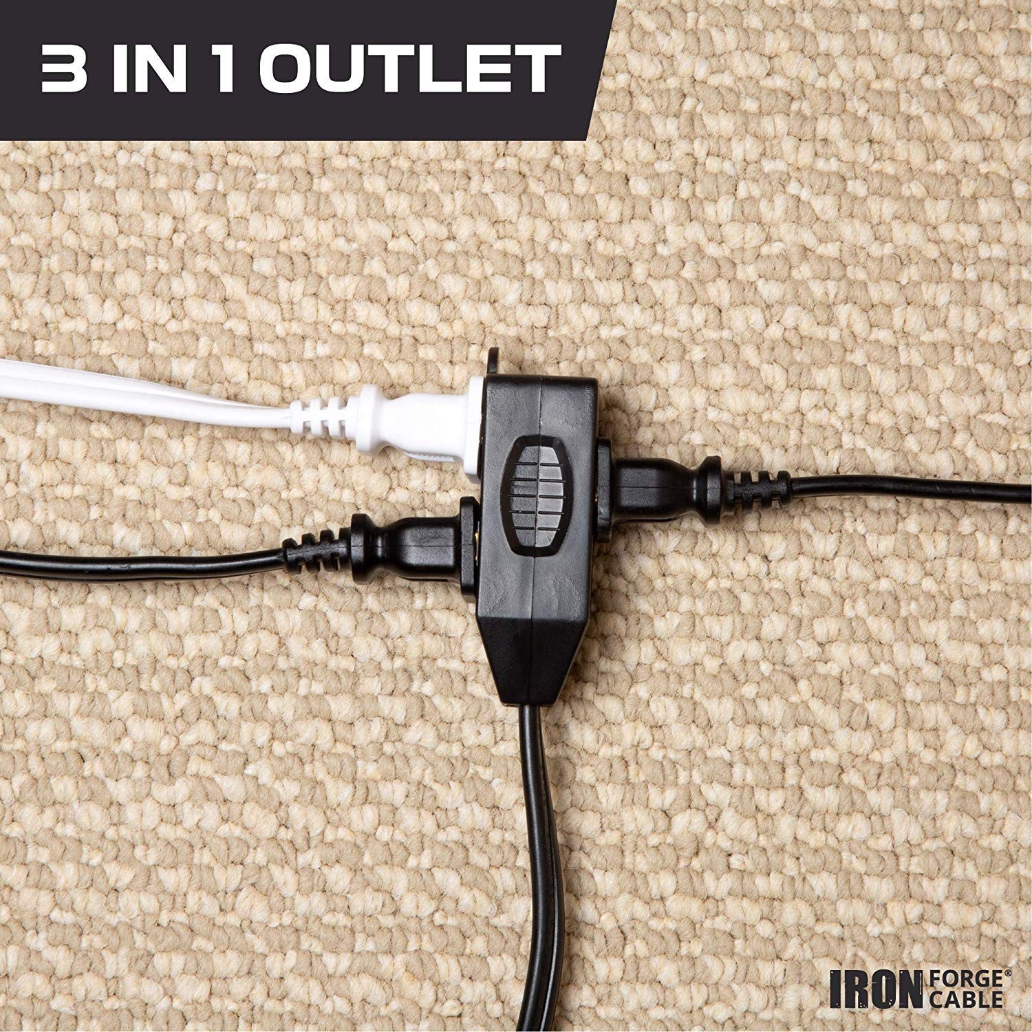 Black Extension Cord 3 Pack, 6ft 10ft & 15ft – 16/2 Durable Electrical Cable
