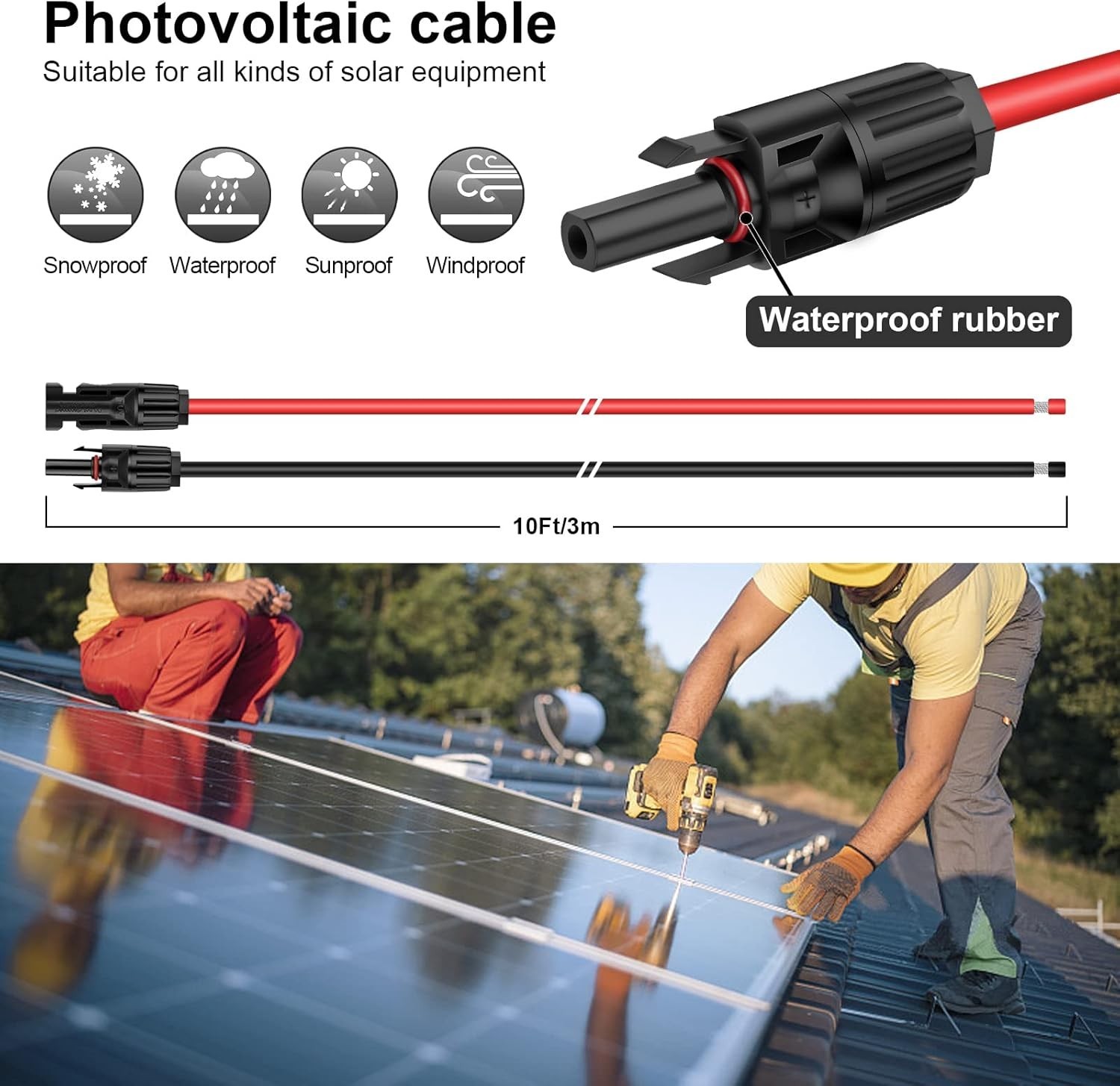 10AWG Solar Extension Cable – 10FT Weatherproof and Corrosion Resistant Design