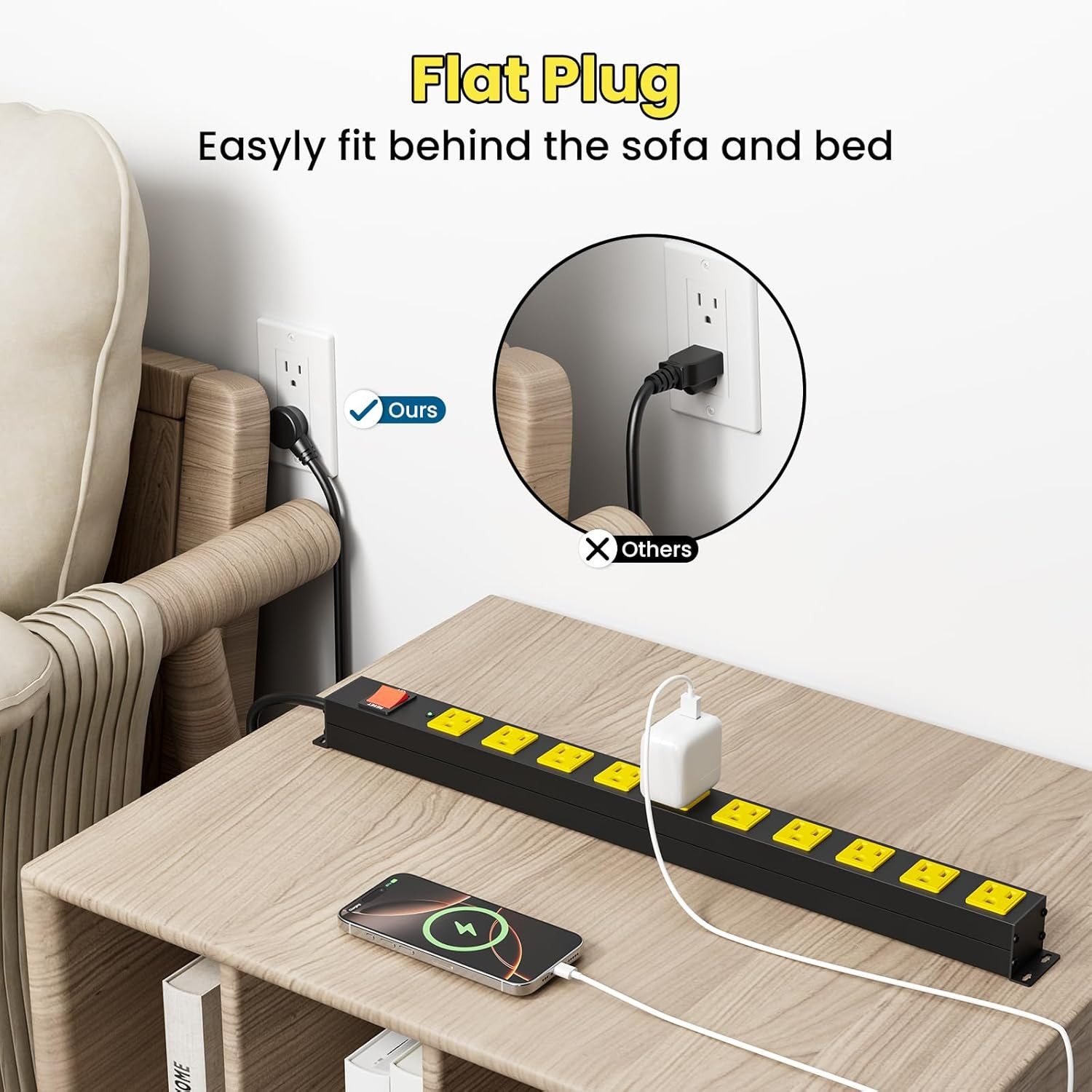 10 Outlet Metal Power Strip with 2100J Surge Protector, Heavy Duty 6FT Extension