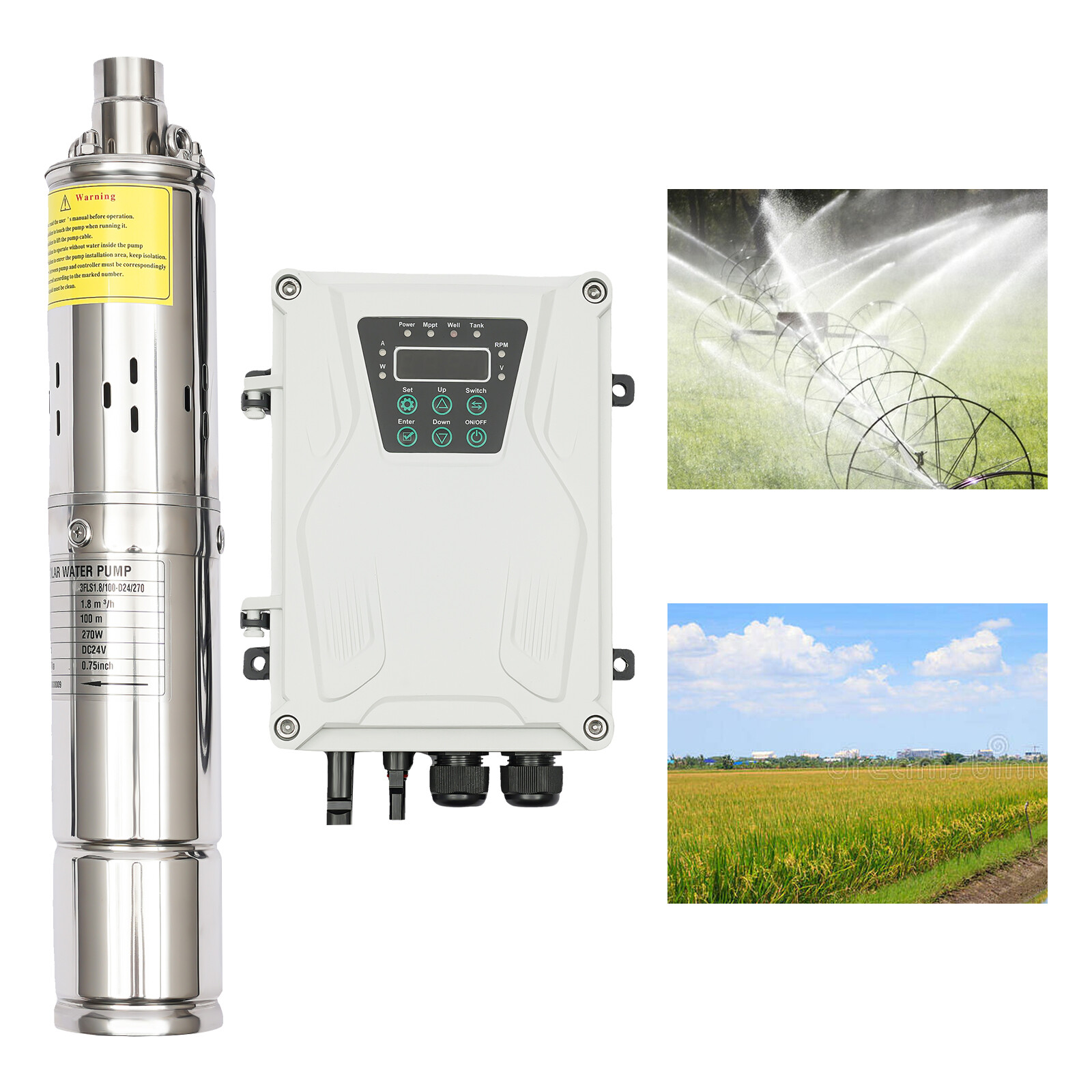 3″ DC 24V Solar Water Pump 270W Submersible Deep Bore Well Pump +MPPT Controller