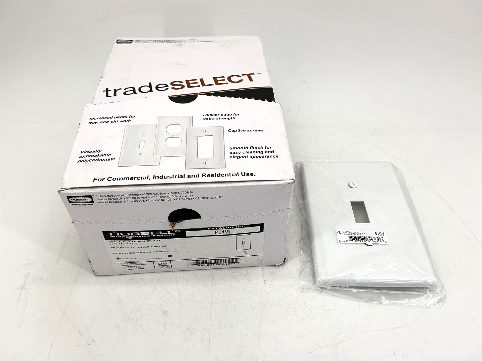 Box of 25 New Hubbell PJ1W Wall Plate Toggle Switch M-Size 1-Gang White