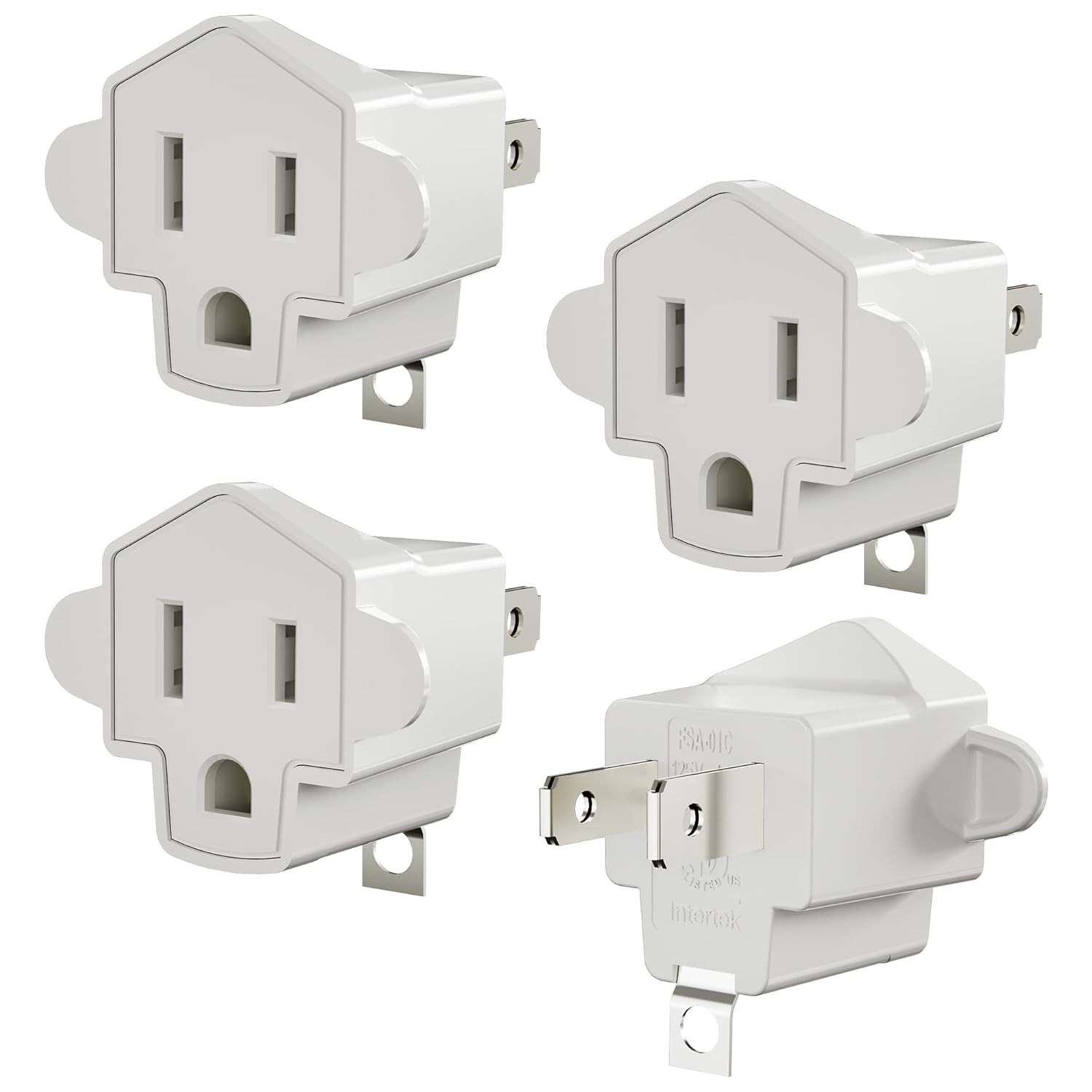 3 Prong to 2 Prong ETL Listed White Power Adapter 4 Pack Conversion Kit