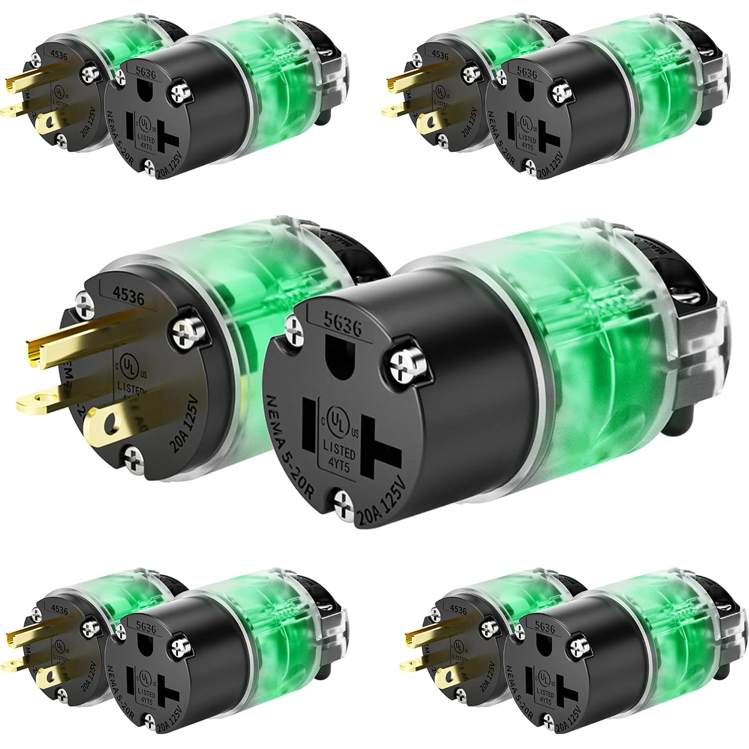 5 Set Lighted 5-20 Amp 125Volt Extension Cord Ends Connector Extension Cord Repa