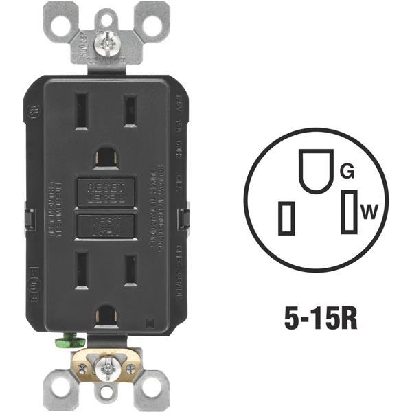 (6)-Leviton Self-Test 15A Black Rounded Corner 5-15R GFCI Outlet R04-GFNT1-0KE