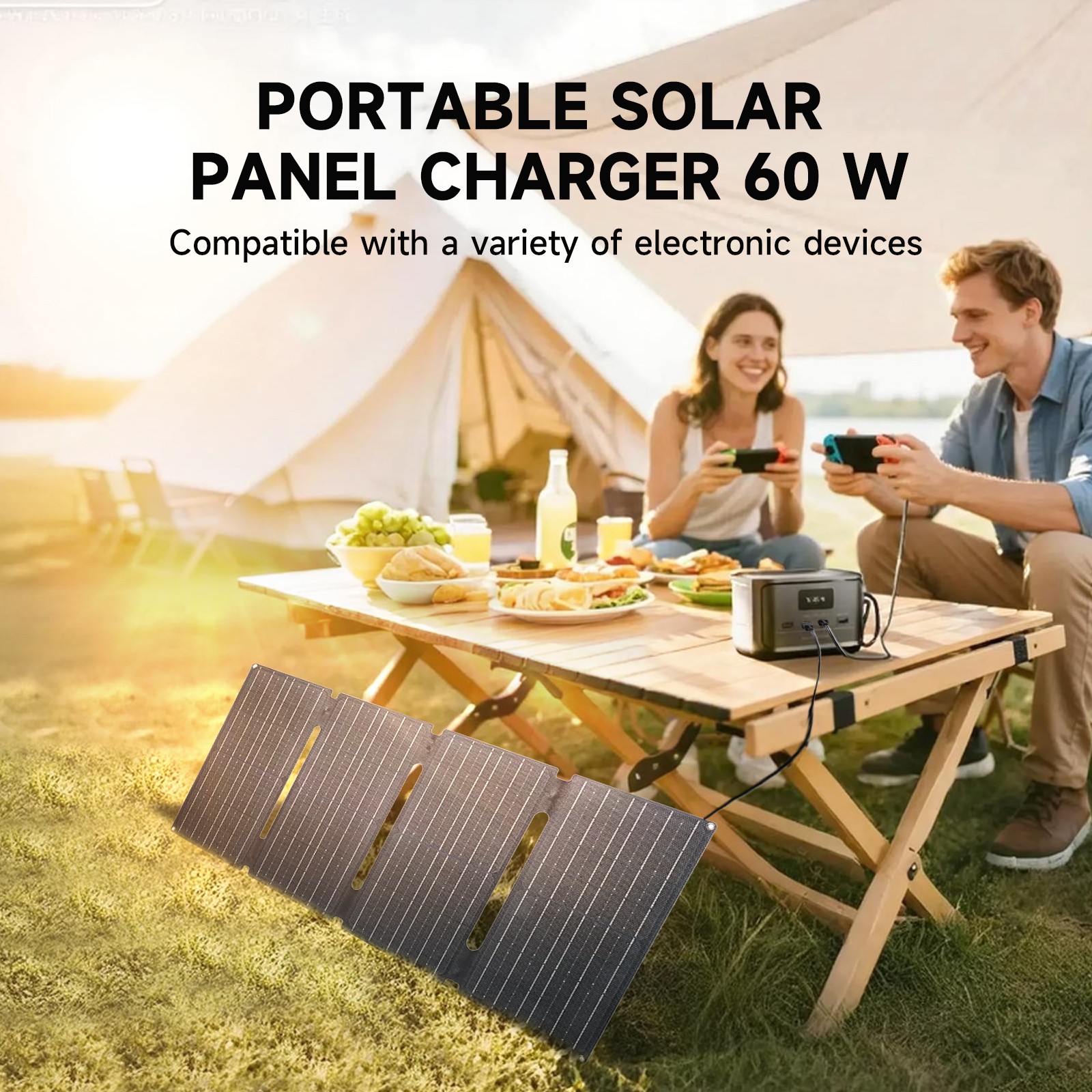 ALLPOWERS Portable Solar Panel 60W Foldable Solar Panel Charger for Camping Trip