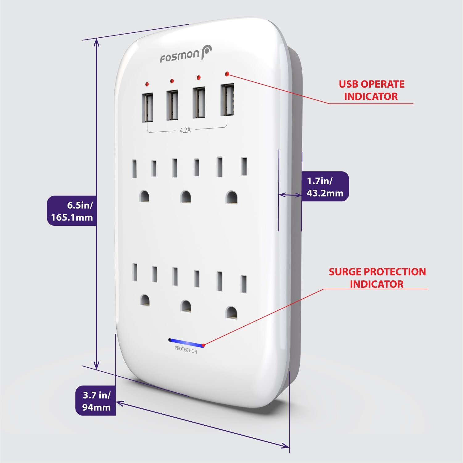 1225J Surge Protector 6 Outlet Extender With 4 USB Charger Port Wall Adapter Tap