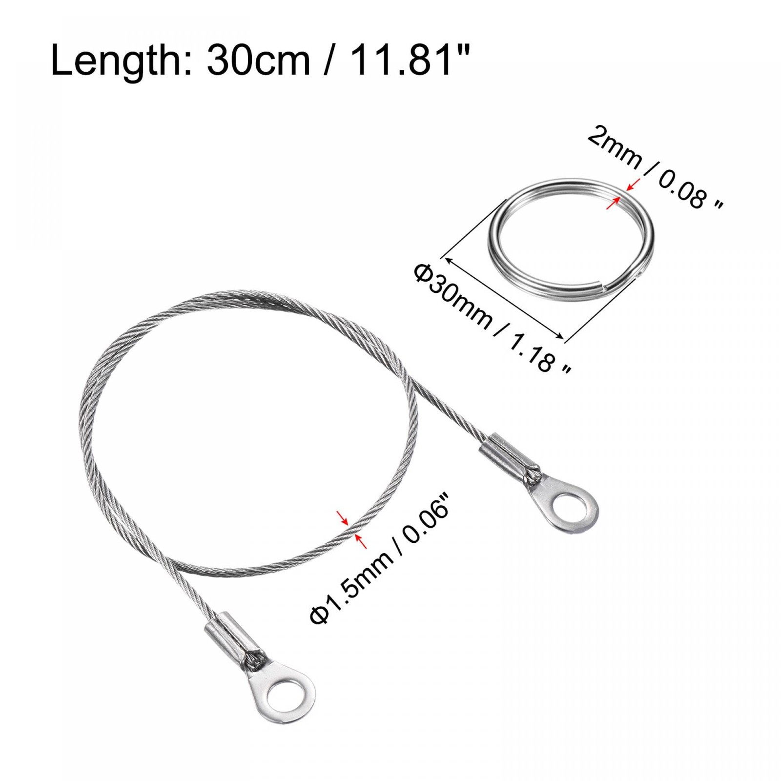 PATIKIL Stainless Steel Lanyard Cable 1.5mmx30cm, 6 Pack Silver